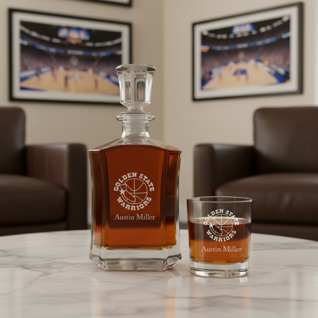 Personalized Golden State Warriors California - Crown Classic Decanter Gift Set - Basketball Fanatic Gift Ideas