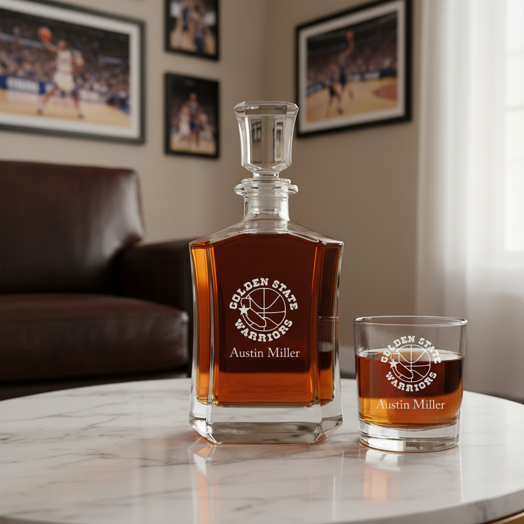 Personalized Golden State Warriors California - Crown Classic Decanter Gift Set - Basketball Fanatic Gift Ideas