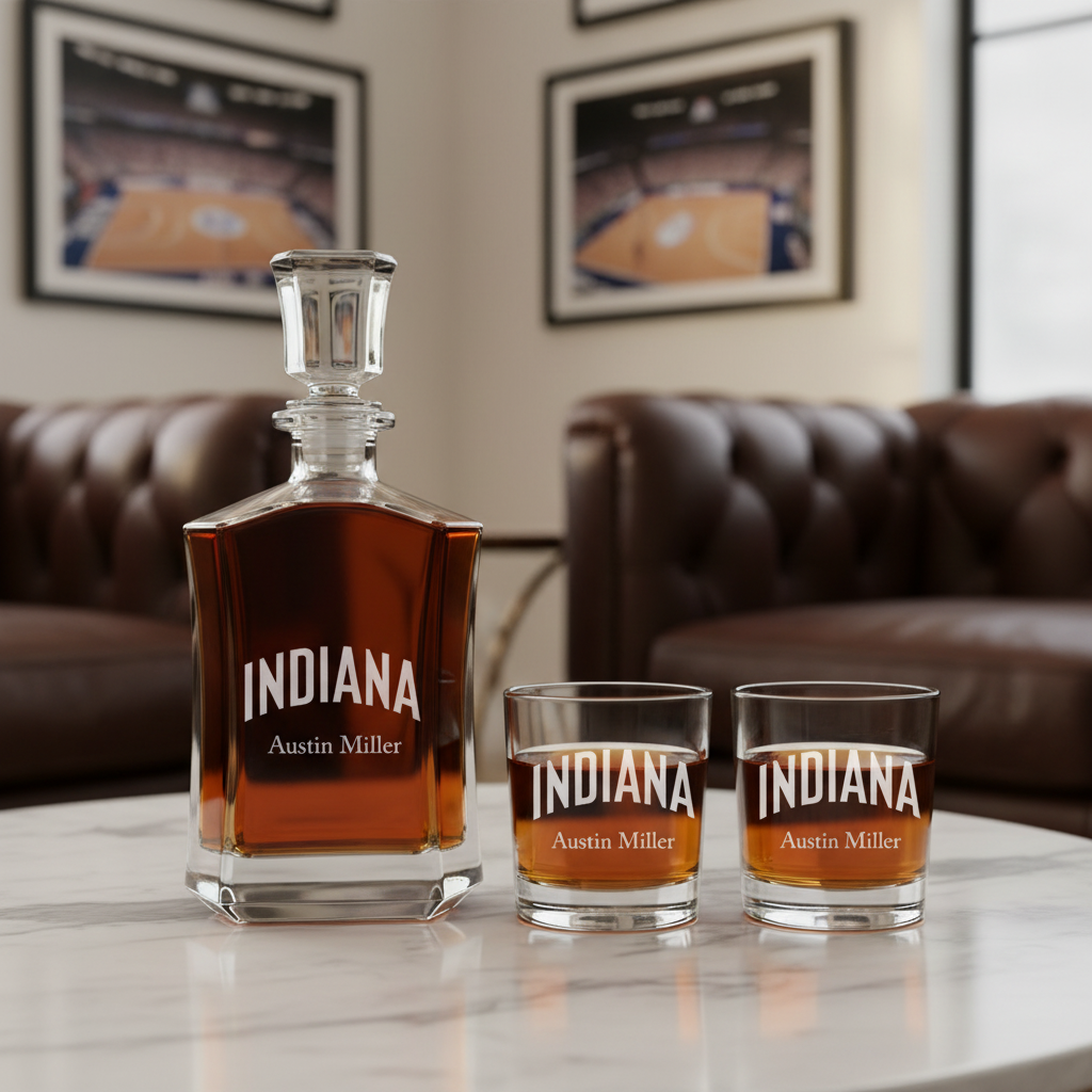 Personalized Indiana - Crown Classic Decanter Gift Set - Basketball Fanatic Gift Ideas