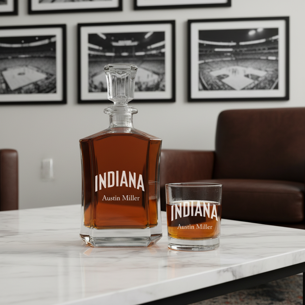 Personalized Indiana - Crown Classic Decanter Gift Set - Basketball Fanatic Gift Ideas
