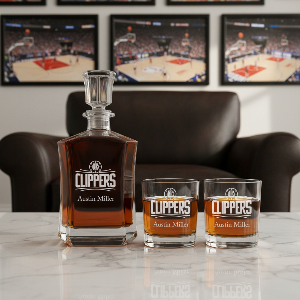 Personalized Clippers - Crown Classic Decanter Gift Set - Basketball Fanatic Gift Ideas