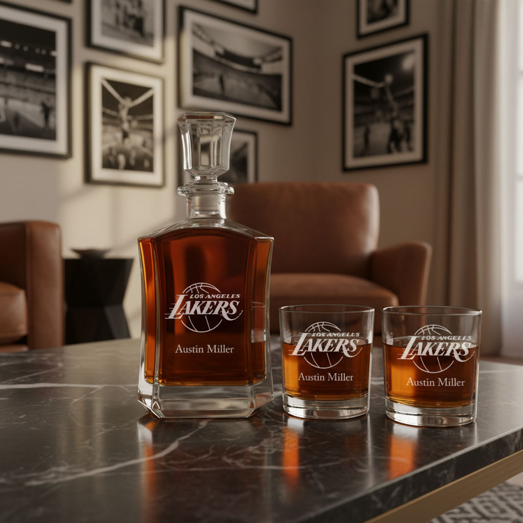 Engraved Los Angeles Lakers - Personalized Crown Decanter - Basketball Fanatic Gift Ideas - Man Cave Gifts