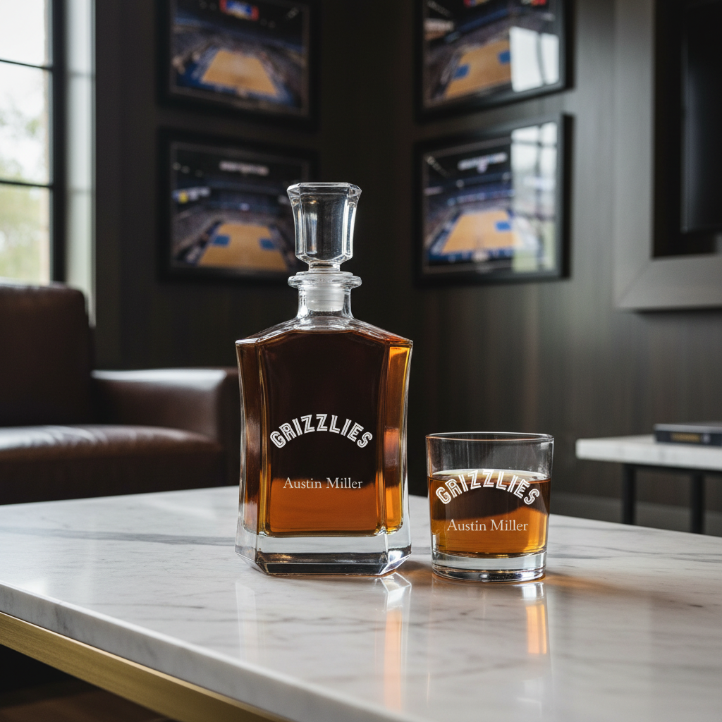 Engraved Grizzlies - Personalized Crown Decanter - Basketball Fanatic Gift Ideas - Man Cave Gifts