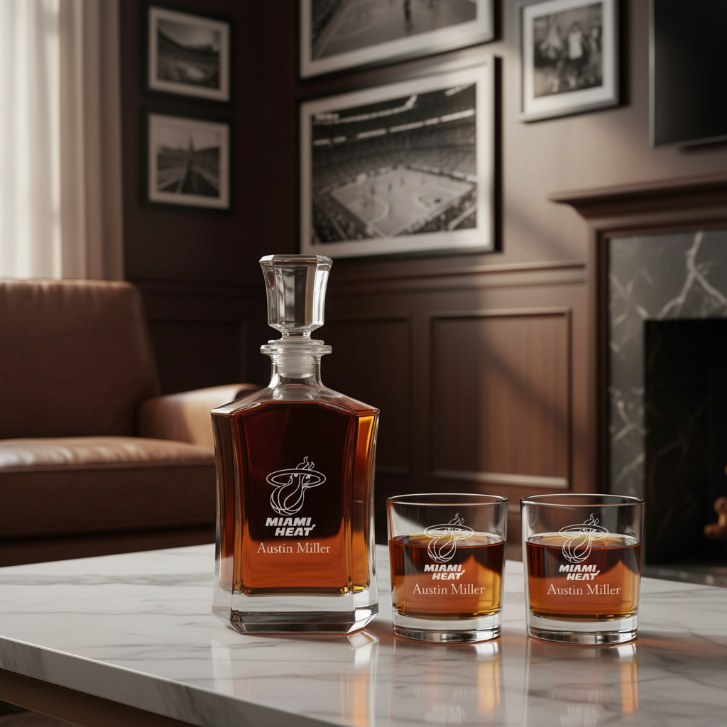 Engraved Miami Heat - Personalized Crown Decanter - Basketball Fanatic Gift Ideas - Man Cave Gifts