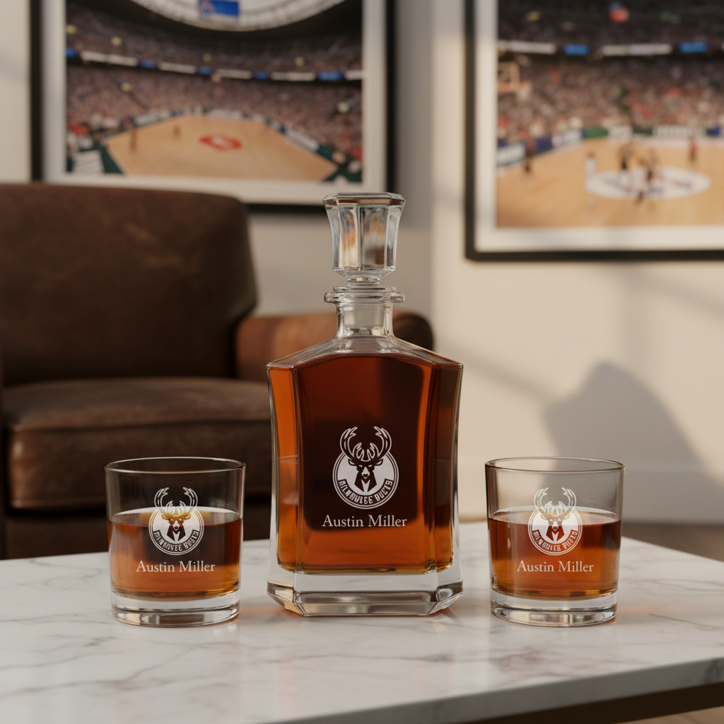 Engraved Milwaukee Bucks - Personalized Crown Decanter - Basketball Fanatic Gift Ideas - Man Cave Gifts