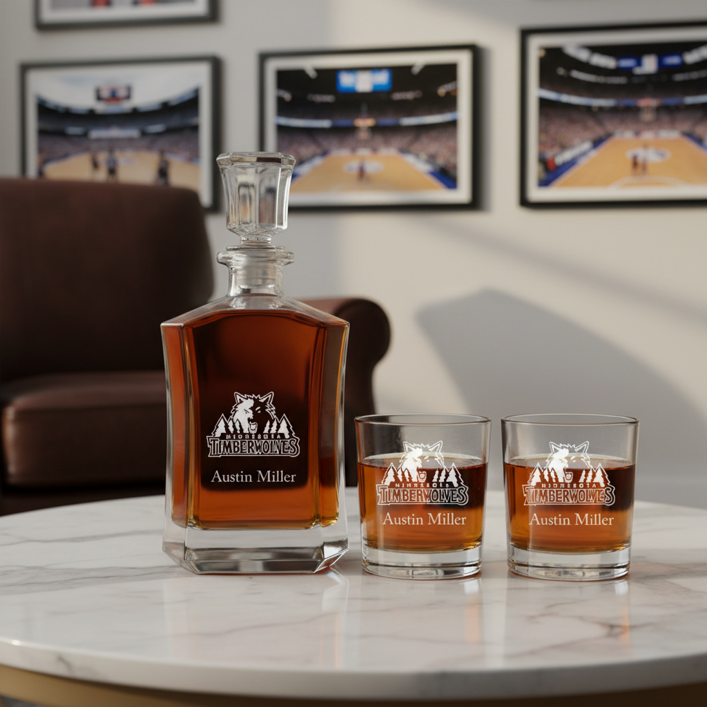 Engraved Minnesota Timberwolves - Personalized Crown Decanter - Basketball Fanatic Gift Ideas - Man Cave Gifts