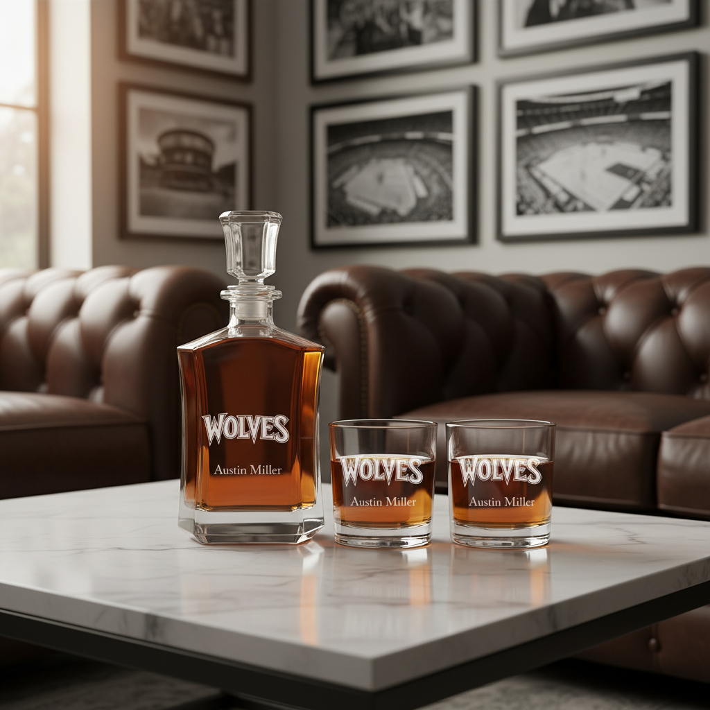 Engraved Wolves - Personalized Crown Decanter - Basketball Fanatic Gift Ideas - Man Cave Gifts