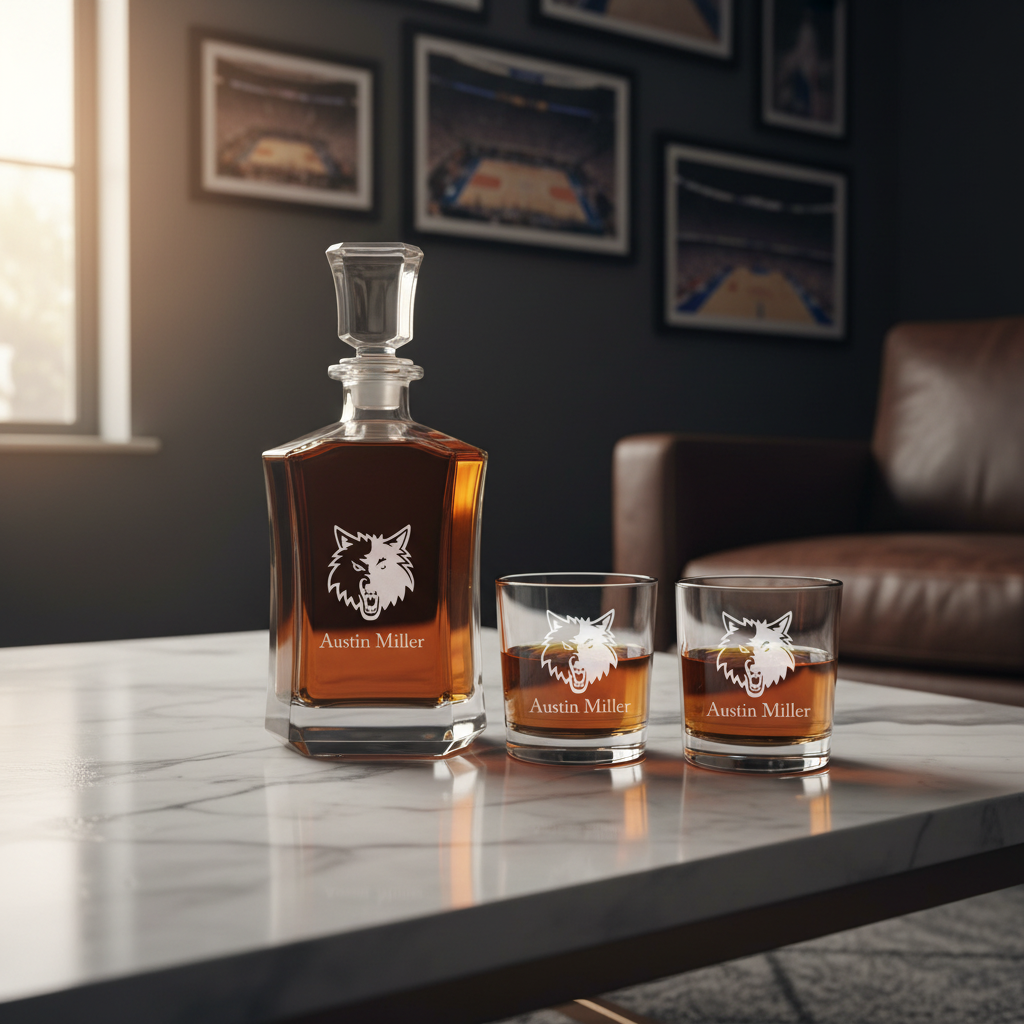 Engraved Timberwolf - Personalized Crown Decanter - Basketball Fanatic Gift Ideas - Man Cave Gifts