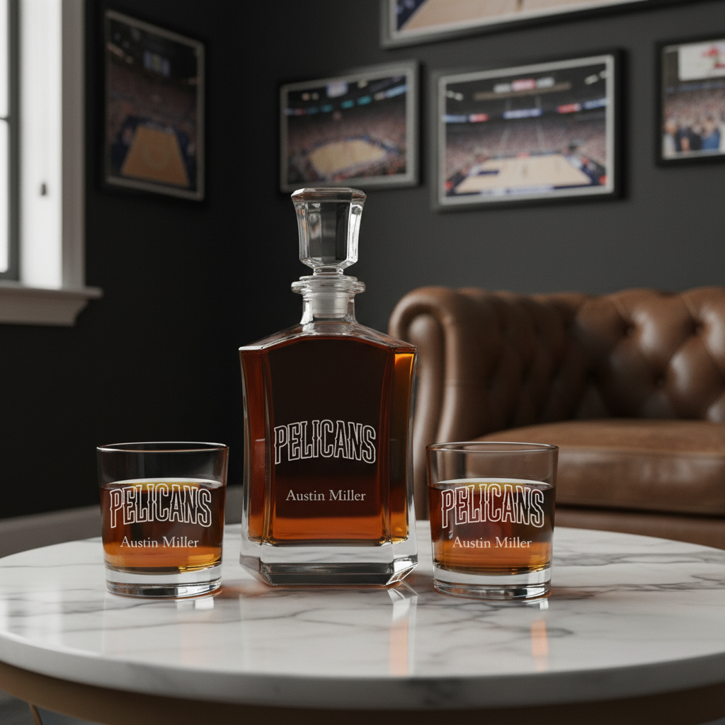 Engraved Pelicans - Personalized Crown Decanter - Basketball Fanatic Gift Ideas - Man Cave Gifts