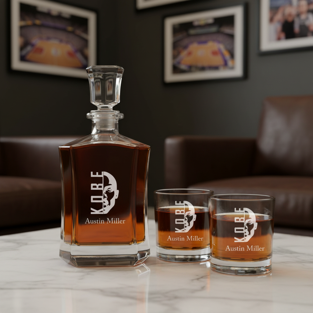 Engraved Kobe Face - Personalized Crown Decanter - Basketball Fanatic Gift Ideas - Man Cave Gifts