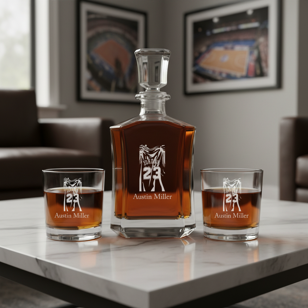 Engraved Jordan Jersey Number 23 - Personalized Crown Decanter - Basketball Fanatic Gift Ideas - Man Cave Gifts