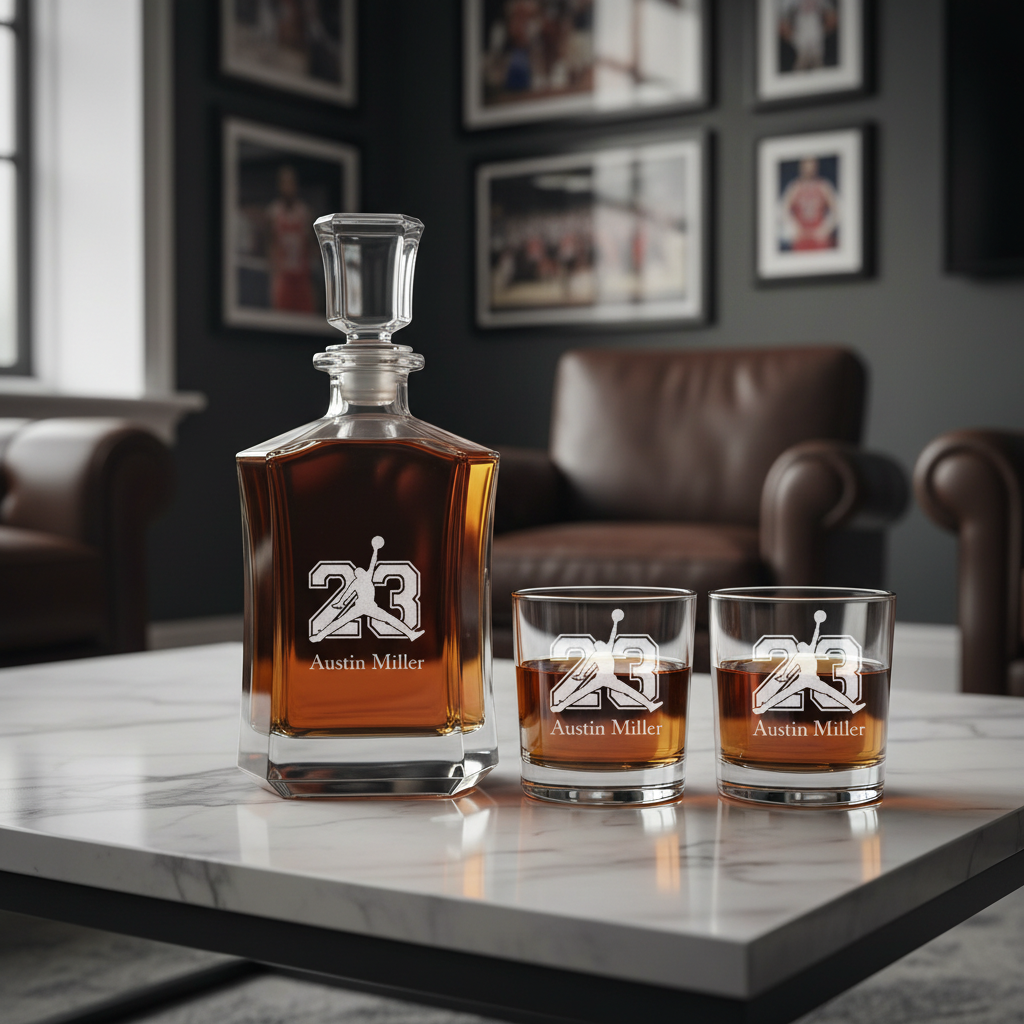 Engraved Jordan 23 - Personalized Crown Decanter - Basketball Fanatic Gift Ideas - Man Cave Gifts