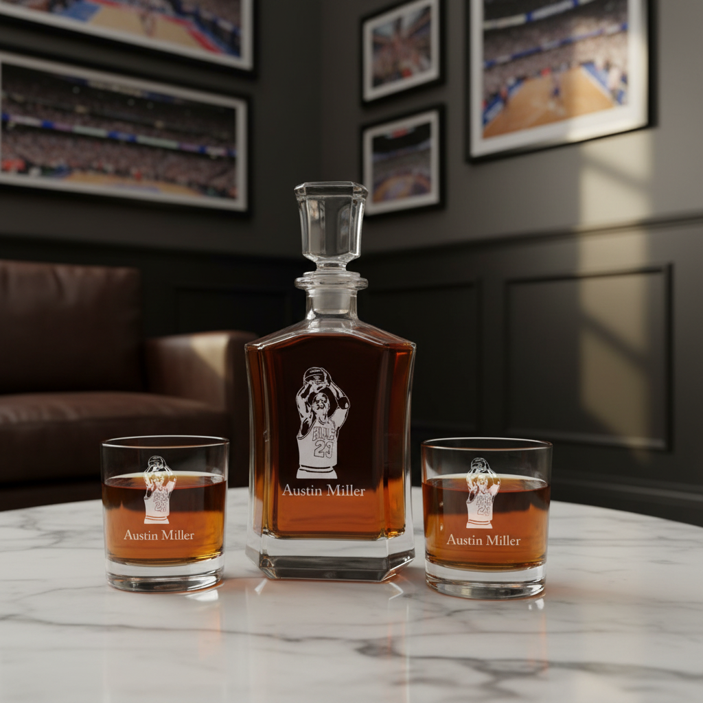 Engraved Bulls 23 - Personalized Crown Decanter - Basketball Fanatic Gift Ideas - Man Cave Gifts