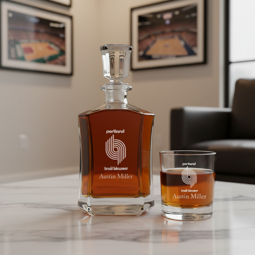 Engraved Portland Trail Blazers - Personalized Crown Decanter - Basketball Fanatic Gift Ideas - Man Cave Gifts