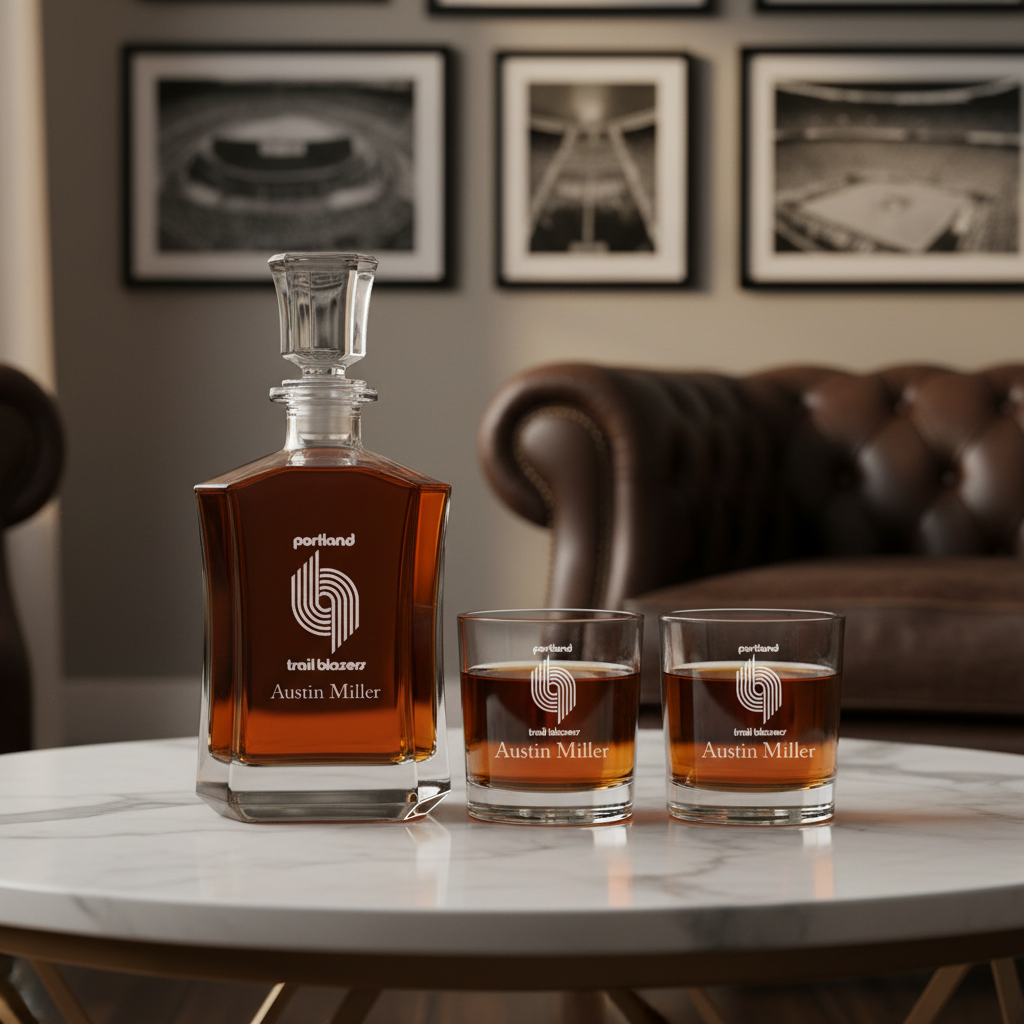 Engraved Portland Trail Blazers - Personalized Crown Decanter - Basketball Fanatic Gift Ideas - Man Cave Gifts