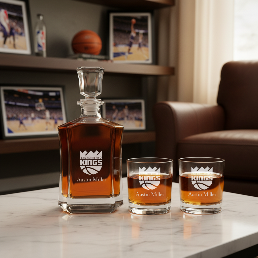 Engraved Sacramento Kings - Personalized Crown Decanter - Basketball Fanatic Gift Ideas - Man Cave Gifts