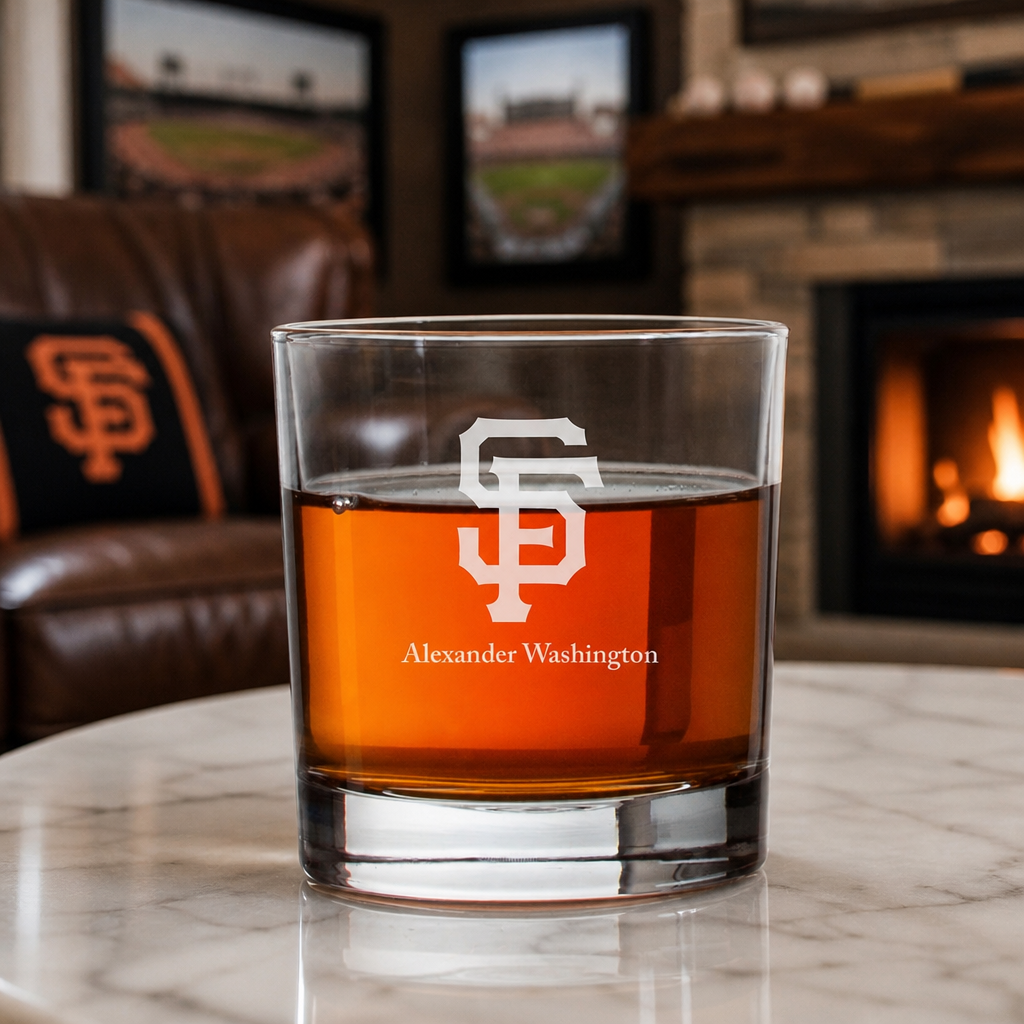 Engraved San Francisco Giants Cap Logo Rocks Glass - Major League Baseball- Personalized Whiskey Glasses - Man Cave Gift Ideas - Gifts For Him - Baseball Fanatic - 2pcs