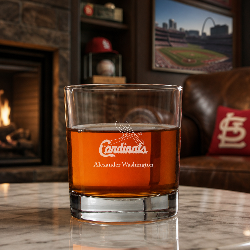 Engraved St. Louis Cardinals Logo Rocks Glass - Major League Baseball- Personalized Whiskey Glasses - Man Cave Gift Ideas - Gifts For Him - Baseball Fanatic - 2pcs