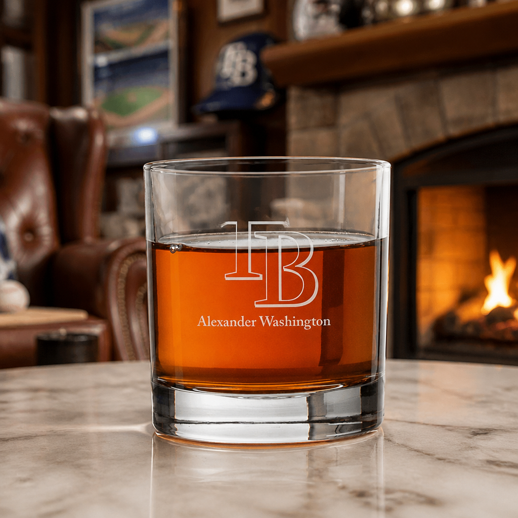 Engraved Tampa Bay Rays Cap Logo Rocks Glass - Major League Baseball- Personalized Whiskey Glasses - Man Cave Gift Ideas - Gifts For Him - Baseball Fanatic - 2pcs
