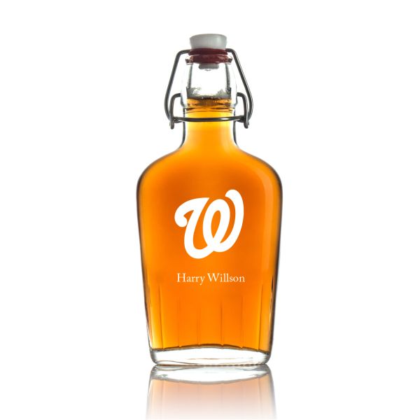 Engraved Washington Nationals - Personalized Bormioli Rocco Glass Swing Top Pocket Flask
