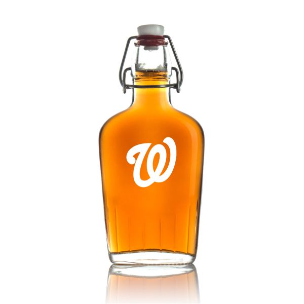Engraved Washington Nationals - Personalized Bormioli Rocco Glass Swing Top Pocket Flask