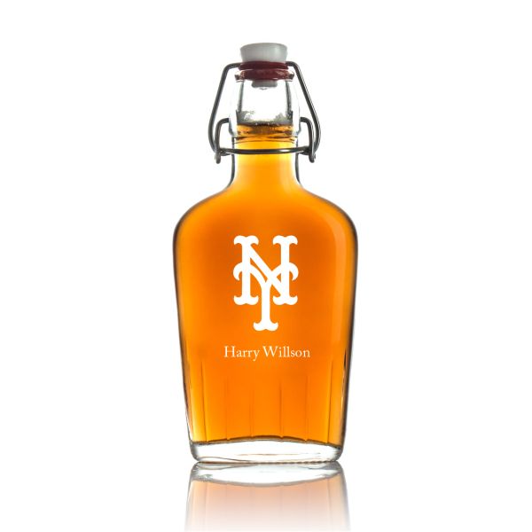 Engraved NY Mets - Personalized Bormioli Rocco Glass Swing Top Pocket Flask