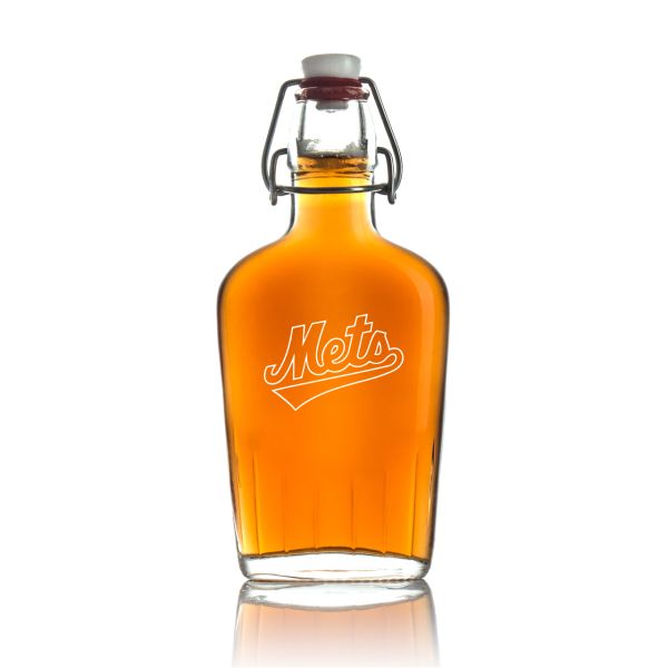 Engraved New York Mets - Personalized Bormioli Rocco Glass Swing Top Pocket Flask