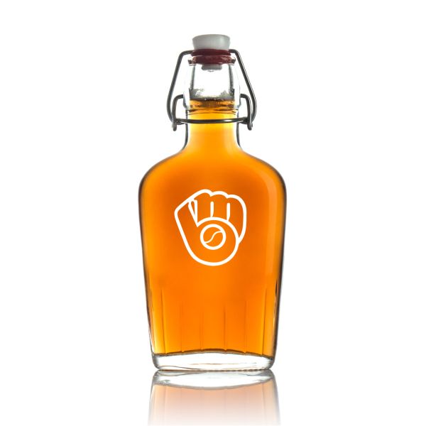 Engraved Milwaukee Brewers Logo - Personalized Bormioli Rocco Glass Swing Top Pocket Flask