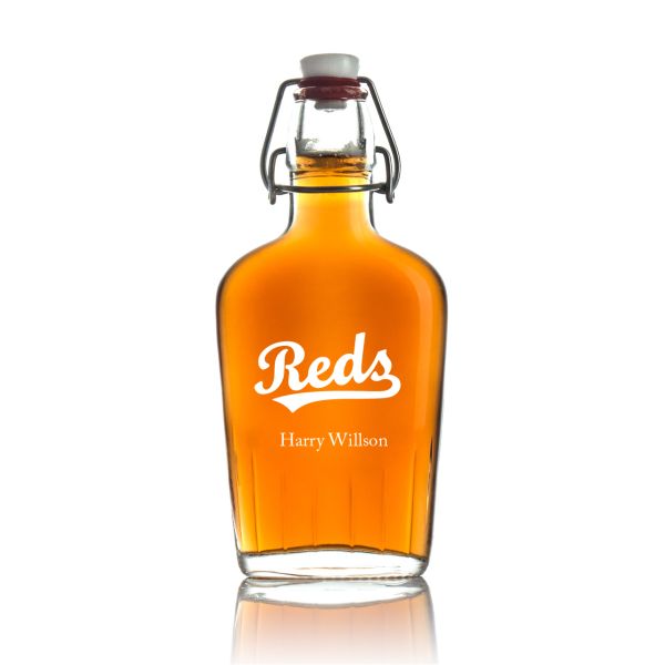 Engraved Cincinnati Reds - Personalized Bormioli Rocco Glass Swing Top Pocket Flask