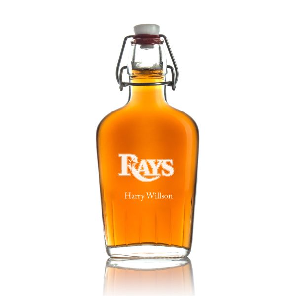 Engraved Tampa Bay Rays - Personalized Bormioli Rocco Glass Swing Top Pocket Flask