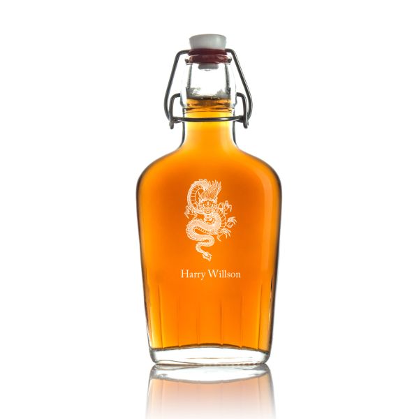 Engraved Dragon - Personalized Bormioli Rocco Glass Swing Top Pocket Flask
