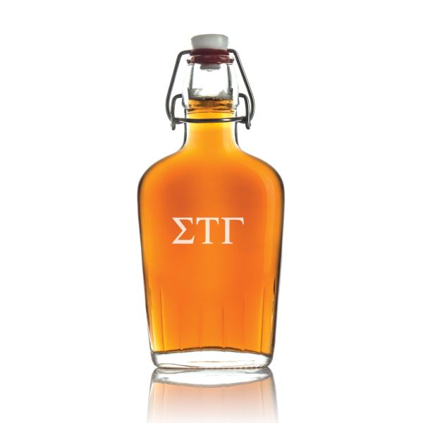 Custom Engraved Sigma Tau Gamma - Personalized Whiskey Glass Flask - Swing Top