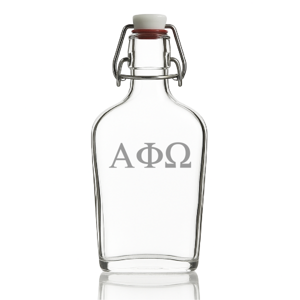 Custom Engraved Alpha Phi Omega - Personalized Whiskey Glass Flask - Swing Top