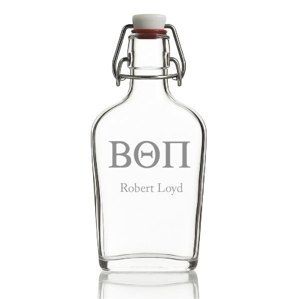 Custom Engraved Beta Theta Pi - Personalized Whiskey Glass Flask - Swing Top