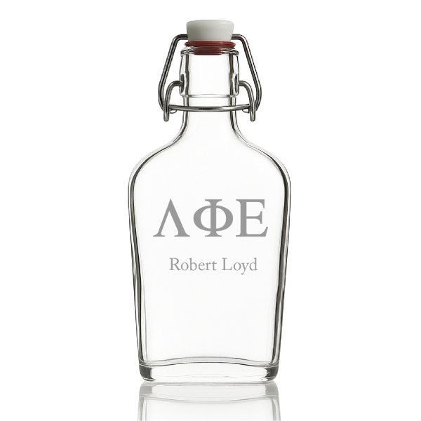 Custom Engraved Lambda Phi Epsilon - Personalized Whiskey Glass Flask - Swing Top