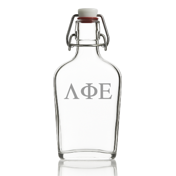 Custom Engraved Lambda Phi Epsilon - Personalized Whiskey Glass Flask - Swing Top