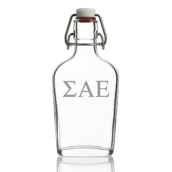 Custom Engraved Sigma Alpha Epsilon - Personalized Whiskey Glass Flask - Swing Top
