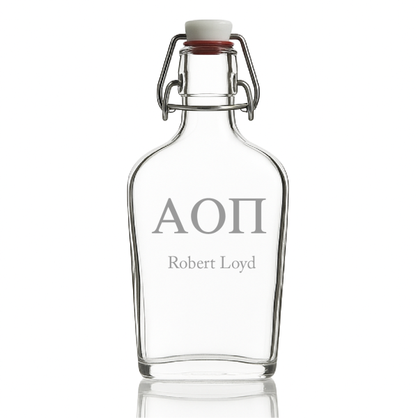 Custom Engraved Alpha Omicron Pi - Personalized Whiskey Glass Flask - Swing Top