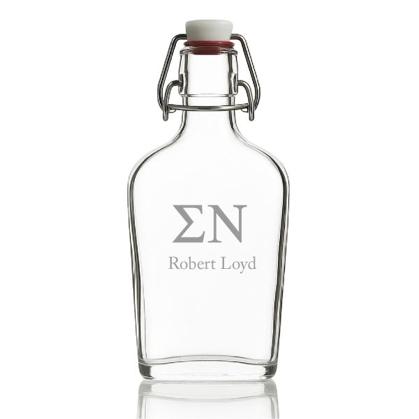 Custom Engraved Sigma Nu - Personalized Whiskey Glass Flask - Swing Top