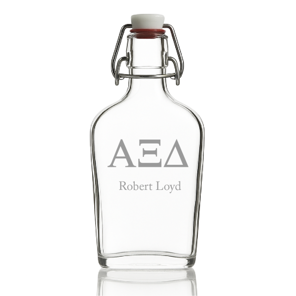 Custom Engraved Alpha Xi Delta - Personalized Whiskey Glass Flask - Swing Top