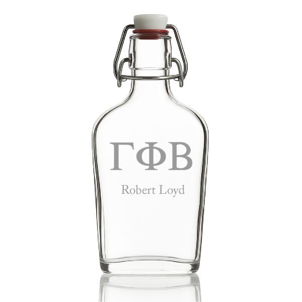 Custom Engraved Gamma Phi Beta - Personalized Whiskey Glass Flask - Swing Top