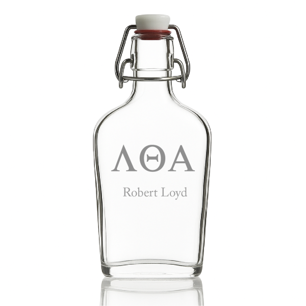 Custom Engraved Lambda Theta Alpha - Personalized Whiskey Glass Flask - Swing Top