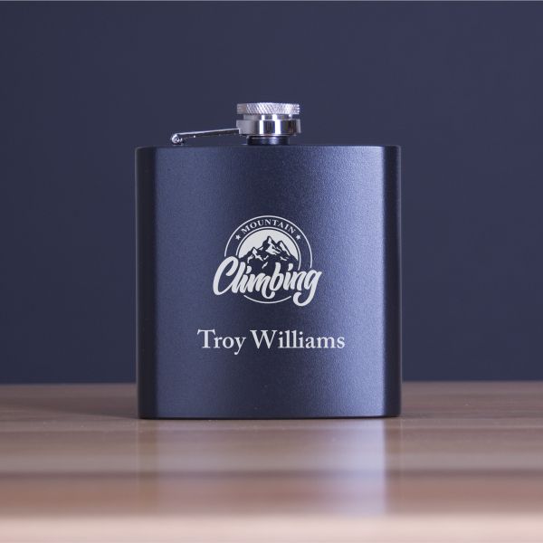 Engraved Climbing - Personalized 6oz Matte Black Powder Coated Stainless Steel FSK602