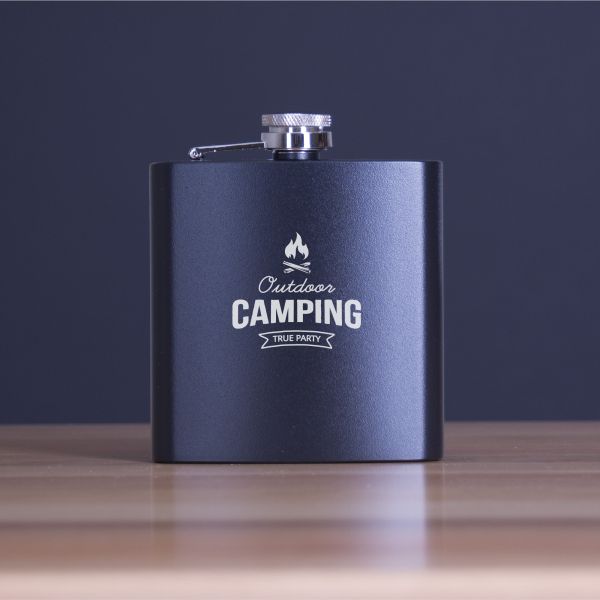 Engraved Outdoor Camping True Party - Personalized 6oz Matte Black Powder Coated Stainless Steel FSK602