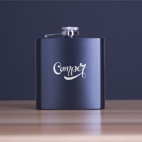 Engraved Camper - Personalized 6oz Matte Black Powder Coated Stainless Steel FSK602