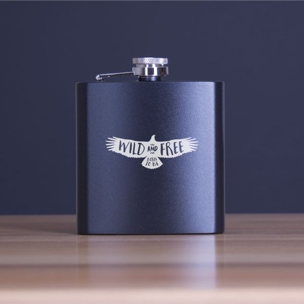 Engraved Wild And Free - Personalized 6oz Matte Black Powder Coated Stainless Steel FSK602