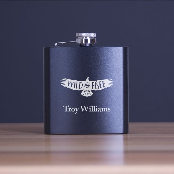 Engraved Wild And Free - Personalized 6oz Matte Black Powder Coated Stainless Steel FSK602