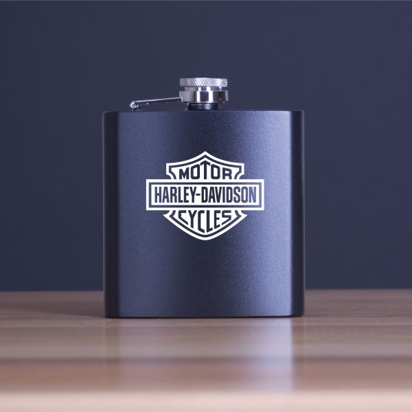 Custom Engraved Motor Harley Davidson Cycles - Personalized 6oz Matte Black Powder Coated Stainless Steel FSK602