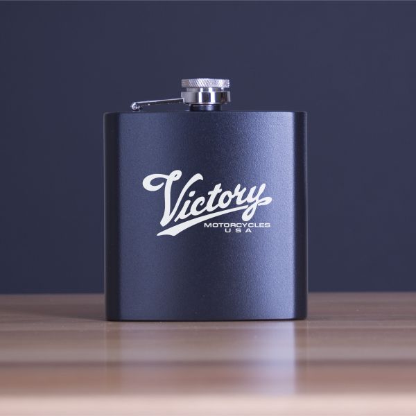 Custom Engraved Victory Motorcycles USA - Personalized 6oz Matte Black Powder Coated Stainless Steel FSK602