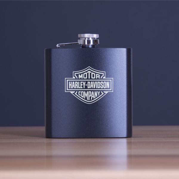 Custom Engraved Motor Harley Davidson Company - Personalized 6oz Matte Black Powder Coated Stainless Steel FSK602